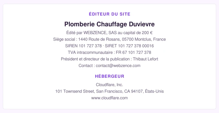 Coordonnées légales de l&rsquo;éditeur et de l&rsquo;hébergeur du site